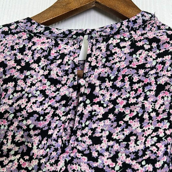 H&M - Black And Purple Floral Puff Ling Sleeve 2 Button Closure Blouse Small - Picture 14 of 14